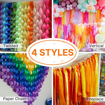 Yellow Pearl Pastel Yellow White Crepe Paper Streamers 8pcs 656 FT | Birthday Graduation Engagement Baby Shower Summer Sunflower Little Cutie Wedding Bridal Shower Party Decorations