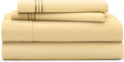 Everyday 1500 Series Bed Sheet Set | Ultra Soft & Cool Hotel Bedding - Deep Pocket - Wrinkle, Stain and Fade Resistant - 4 Piece Set (Cal King, Pastel Yellow)