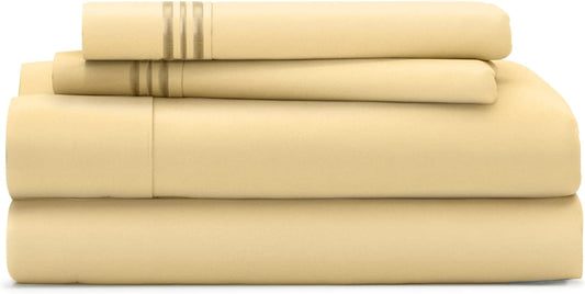 Everyday 1500 Series Bed Sheet Set | Ultra Soft & Cool Hotel Bedding - Deep Pocket - Wrinkle, Stain and Fade Resistant - 4 Piece Set (Cal King, Pastel Yellow)