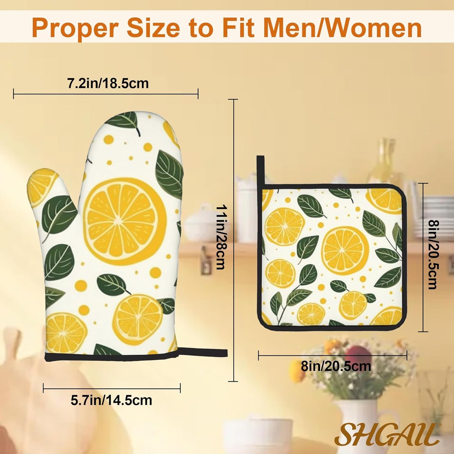 Yellow Lemon Oven Mitts and Heat Resistant Pads - Heat Resistant Gloves Potholder Set of 4 for Cooking, BBQ, Gifts for Women