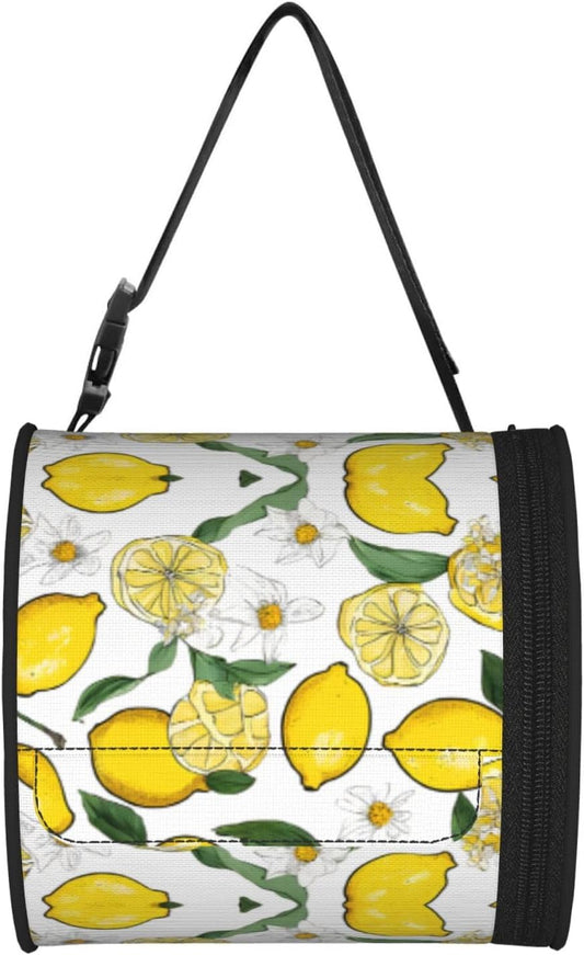 Yellow Lemons Cylinder Toilet Paper Holder Bag with Print,600d Oxford-Fabric,Wear-Resistant Portable Foldable Tissue Pouch,Adjustable Strap