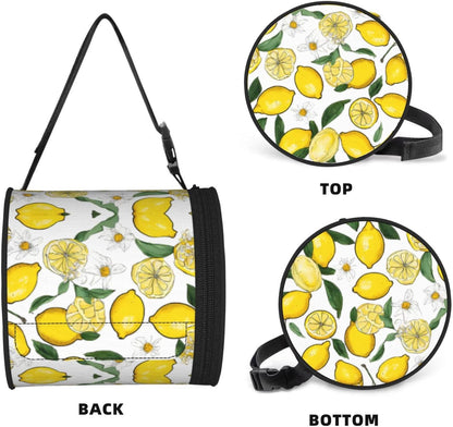 Yellow Lemons Cylinder Toilet Paper Holder Bag with Print,600d Oxford-Fabric,Wear-Resistant Portable Foldable Tissue Pouch,Adjustable Strap