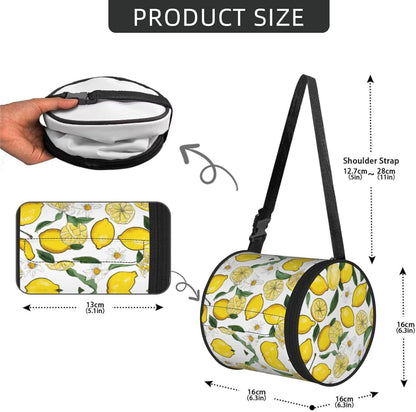 Yellow Lemons Cylinder Toilet Paper Holder Bag with Print,600d Oxford-Fabric,Wear-Resistant Portable Foldable Tissue Pouch,Adjustable Strap