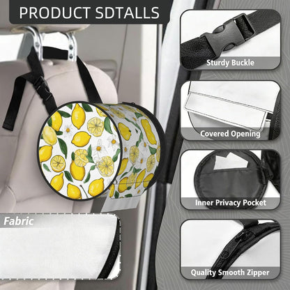 Yellow Lemons Cylinder Toilet Paper Holder Bag with Print,600d Oxford-Fabric,Wear-Resistant Portable Foldable Tissue Pouch,Adjustable Strap