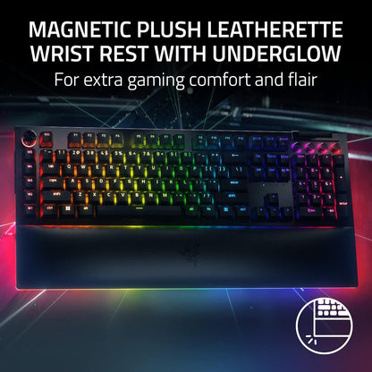 BlackWidow V4 Pro Wired Mechanical Gaming Keyboard: Yellow Switches Linear & Silent - Doubleshot ABS Keycaps - Command Dial - Chroma RGB - Magnetic Wrist Rest - Snap Tap
