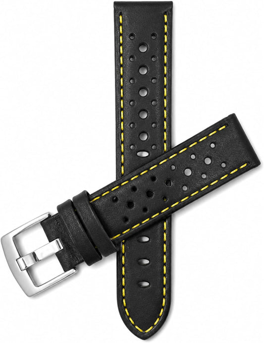 Mens Leather Rally Strap, Perforated Racing Watch Band, 18-24mm, Reg/XL | 13 Colors, 18mm-24mm Breathable Perforated Soft Italian Leather Racing Watch Band, Rally Strap for Men, Reg / Extra Long