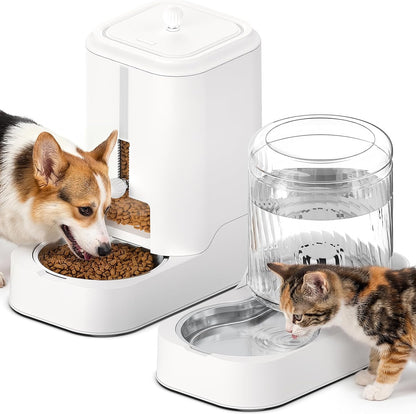 Automatic Cat Feeder Water Dispenser Set with Stainless Steel Bowls | Dog Water Bowl Dispenser Adjustable Water Dispensing, Auto Pet Waterer for Cats and Dogs