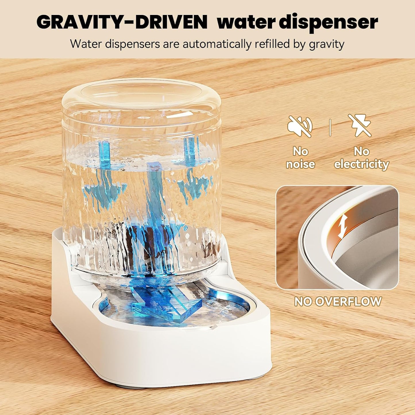 Automatic Cat Feeder Water Dispenser Set with Stainless Steel Bowls | Dog Water Bowl Dispenser Adjustable Water Dispensing, Auto Pet Waterer for Cats and Dogs