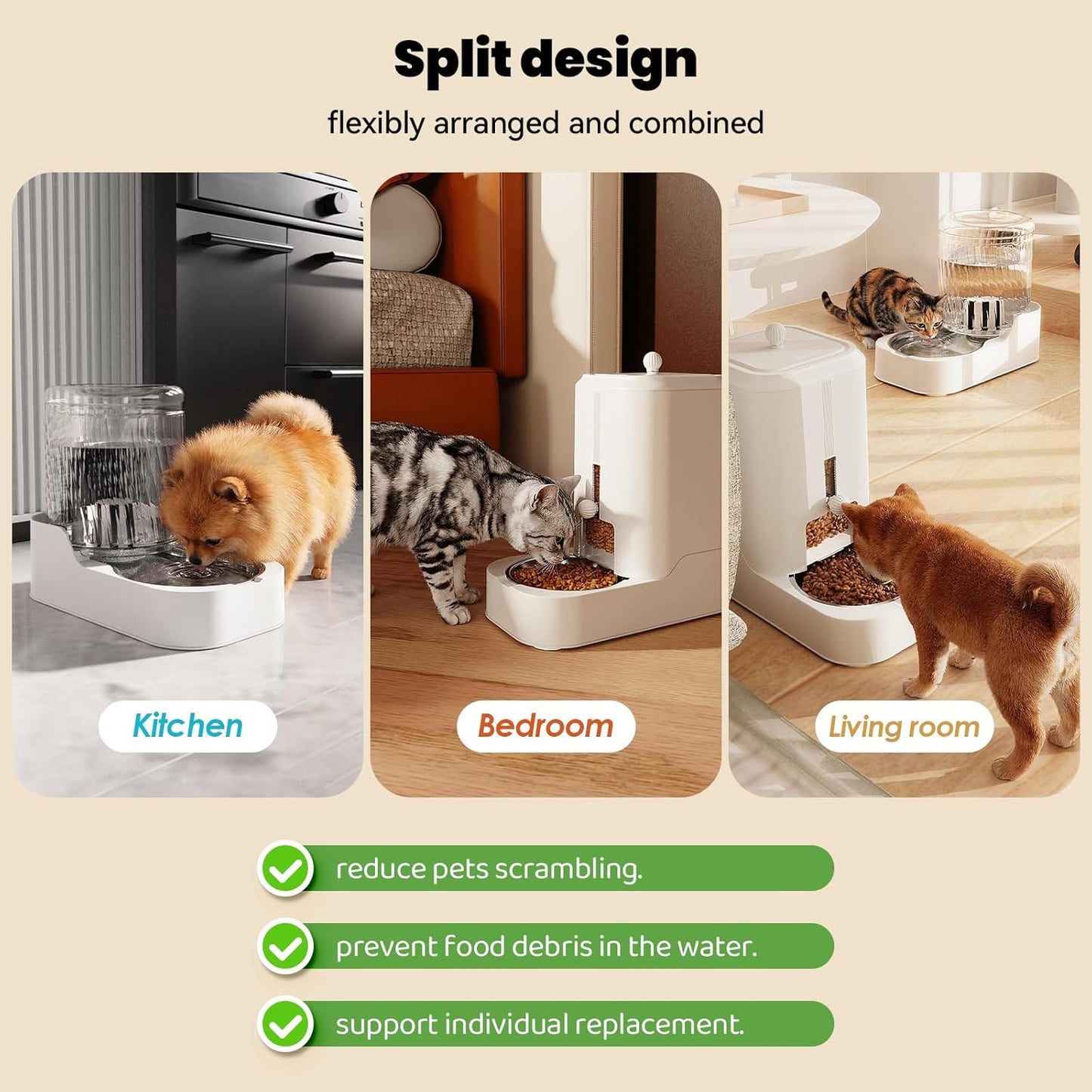 Automatic Cat Feeder Water Dispenser Set with Stainless Steel Bowls | Dog Water Bowl Dispenser Adjustable Water Dispensing, Auto Pet Waterer for Cats and Dogs