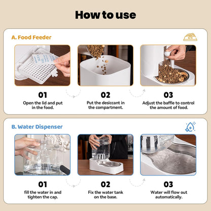 Automatic Cat Feeder Water Dispenser Set with Stainless Steel Bowls | Dog Water Bowl Dispenser Adjustable Water Dispensing, Auto Pet Waterer for Cats and Dogs