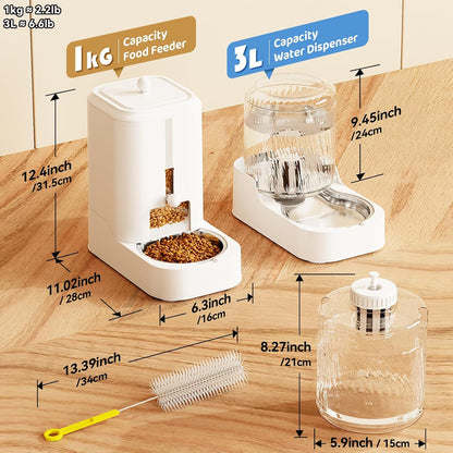 Automatic Cat Feeder Water Dispenser Set with Stainless Steel Bowls | Dog Water Bowl Dispenser Adjustable Water Dispensing, Auto Pet Waterer for Cats and Dogs