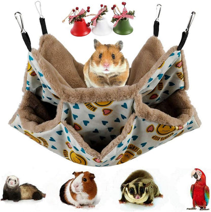 Small Pet Cage Hammock Triple Layer Hammock Hamster Guinea Pig Cage Accessories Bedding Cozy Ferret Tunnel Cave Small Animals Bed for Chinchilla Sugar Glider (Yellow)