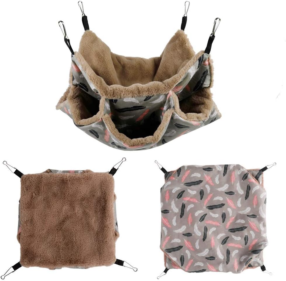 Small Pet Cage Hammock Triple Layer Hammock Hamster Guinea Pig Cage Accessories Bedding Cozy Ferret Tunnel Cave Small Animals Bed for Chinchilla Sugar Glider (Yellow)