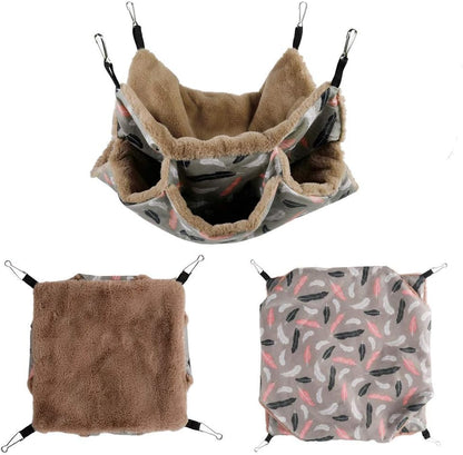 Small Pet Cage Hammock Triple Layer Hammock Hamster Guinea Pig Cage Accessories Bedding Cozy Ferret Tunnel Cave Small Animals Bed for Chinchilla Sugar Glider (Yellow)
