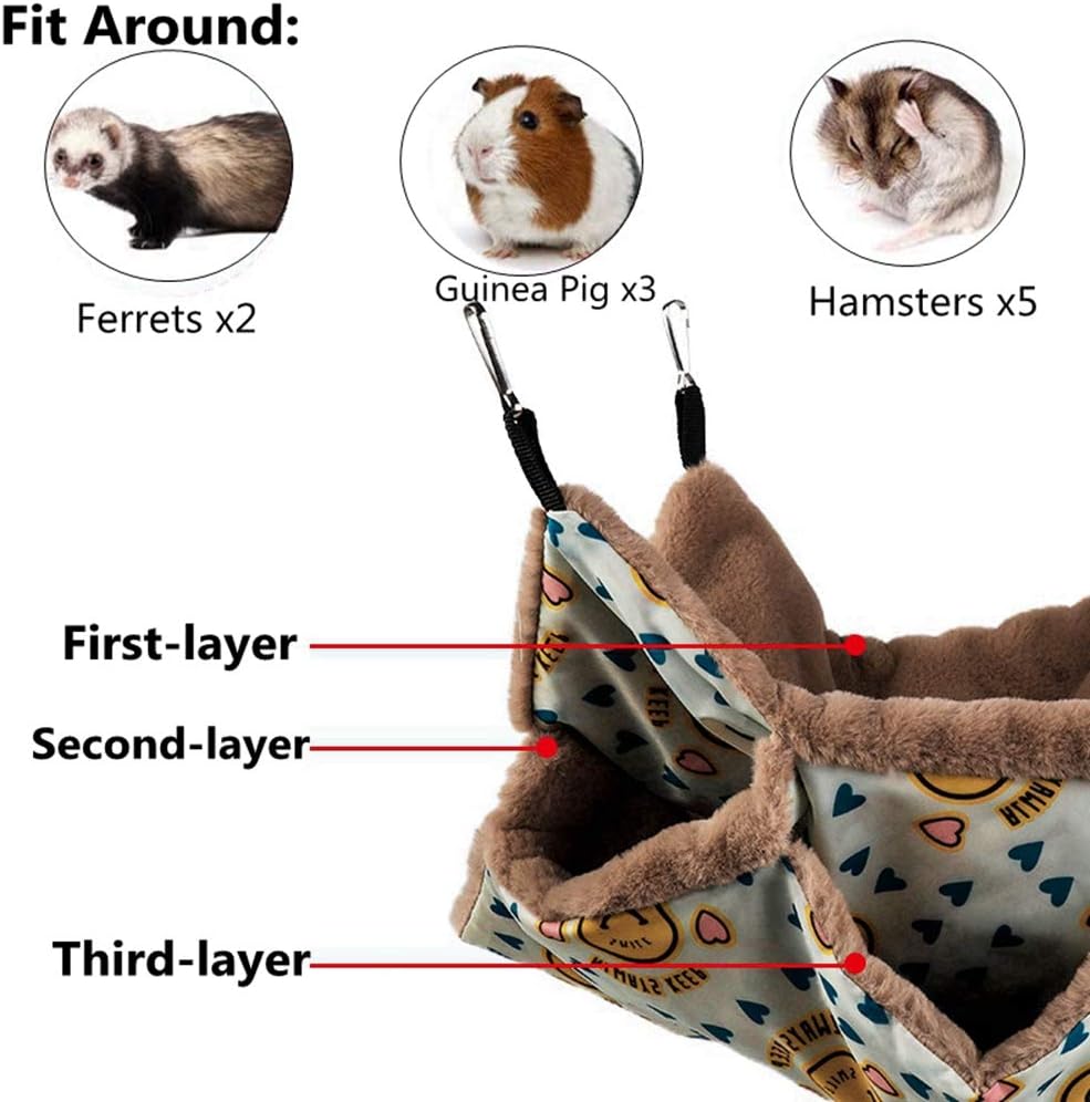 Small Pet Cage Hammock Triple Layer Hammock Hamster Guinea Pig Cage Accessories Bedding Cozy Ferret Tunnel Cave Small Animals Bed for Chinchilla Sugar Glider (Yellow)