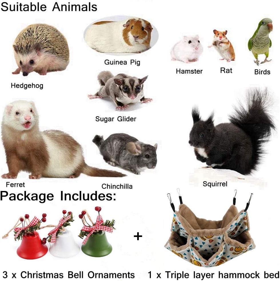 Small Pet Cage Hammock Triple Layer Hammock Hamster Guinea Pig Cage Accessories Bedding Cozy Ferret Tunnel Cave Small Animals Bed for Chinchilla Sugar Glider (Yellow)