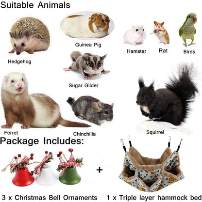 Small Pet Cage Hammock Triple Layer Hammock Hamster Guinea Pig Cage Accessories Bedding Cozy Ferret Tunnel Cave Small Animals Bed for Chinchilla Sugar Glider (Yellow)