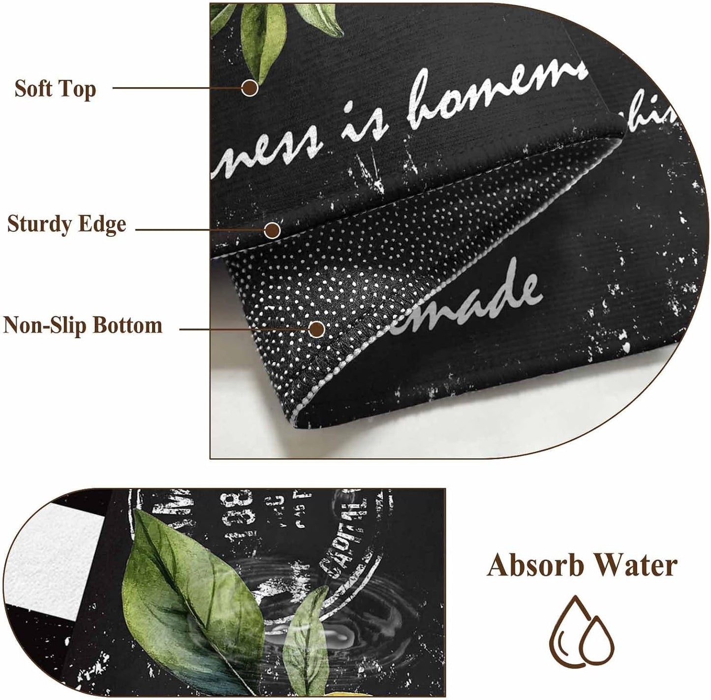 Summer Lemon Flower Leaves Floor Carpet Living Room Rug, Black White Buffalo Plaid Non-Slip Welcome Mat Indoor Rugs for Bedroom Dining Room