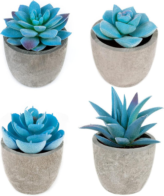 Set of 4 Small Yellow Fake Succulent Plants - Mini Artificial Succulents for Bathroom, Living Room, Office Desk, Coffee Table, Kitchen Shelves - Aesthetic Indoor Shelf Decor