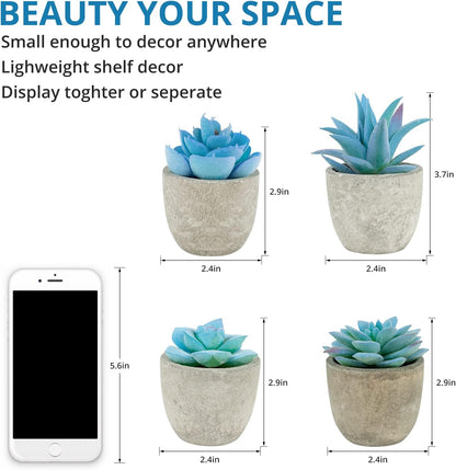 Set of 4 Small Yellow Fake Succulent Plants - Mini Artificial Succulents for Bathroom, Living Room, Office Desk, Coffee Table, Kitchen Shelves - Aesthetic Indoor Shelf Decor