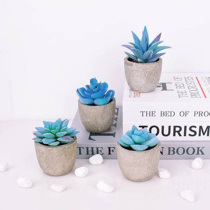 Set of 4 Small Yellow Fake Succulent Plants - Mini Artificial Succulents for Bathroom, Living Room, Office Desk, Coffee Table, Kitchen Shelves - Aesthetic Indoor Shelf Decor