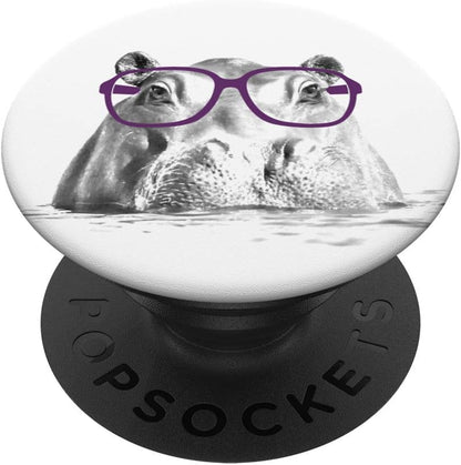Hippo wearing Purple Glasses PopSockets PopGrip: Swappable Grip for Phones & Tablets