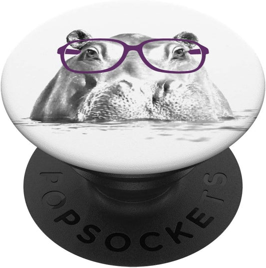 Hippo wearing Purple Glasses PopSockets PopGrip: Swappable Grip for Phones & Tablets