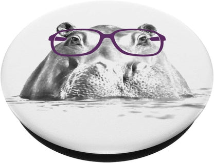 Hippo wearing Purple Glasses PopSockets PopGrip: Swappable Grip for Phones & Tablets