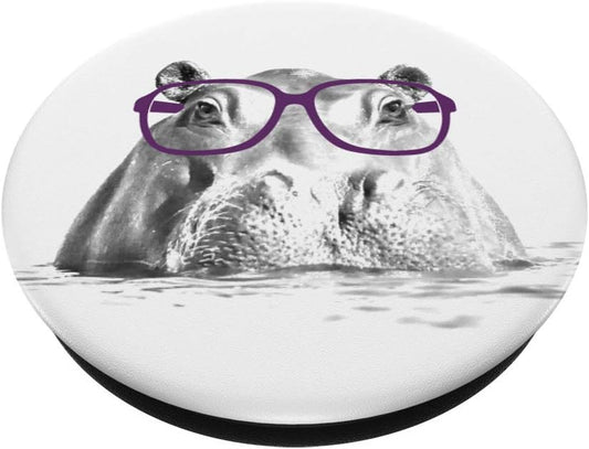 Hippo wearing Purple Glasses PopSockets PopGrip: Swappable Grip for Phones & Tablets
