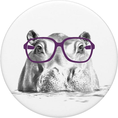 Hippo wearing Purple Glasses PopSockets PopGrip: Swappable Grip for Phones & Tablets