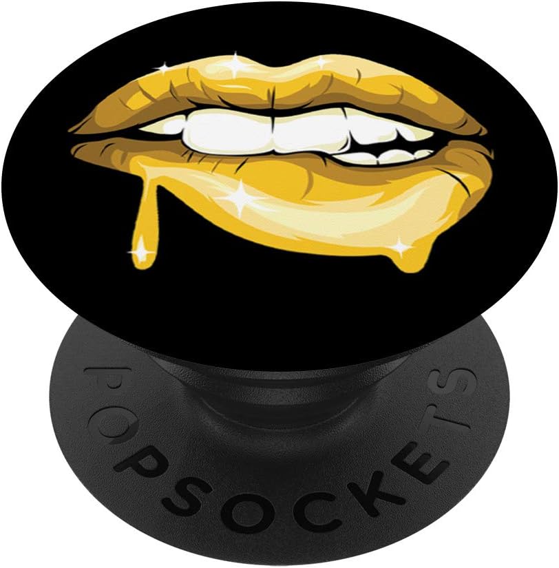 Cool sexy yellow gold lips cute lipstick design pattern PopSockets Swappable PopGrip