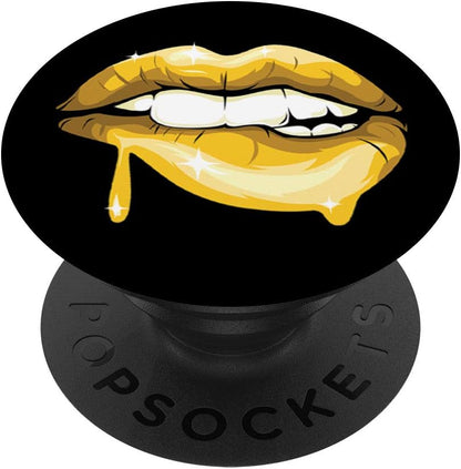 Cool sexy yellow gold lips cute lipstick design pattern PopSockets Swappable PopGrip