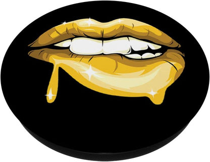 Cool sexy yellow gold lips cute lipstick design pattern PopSockets Swappable PopGrip