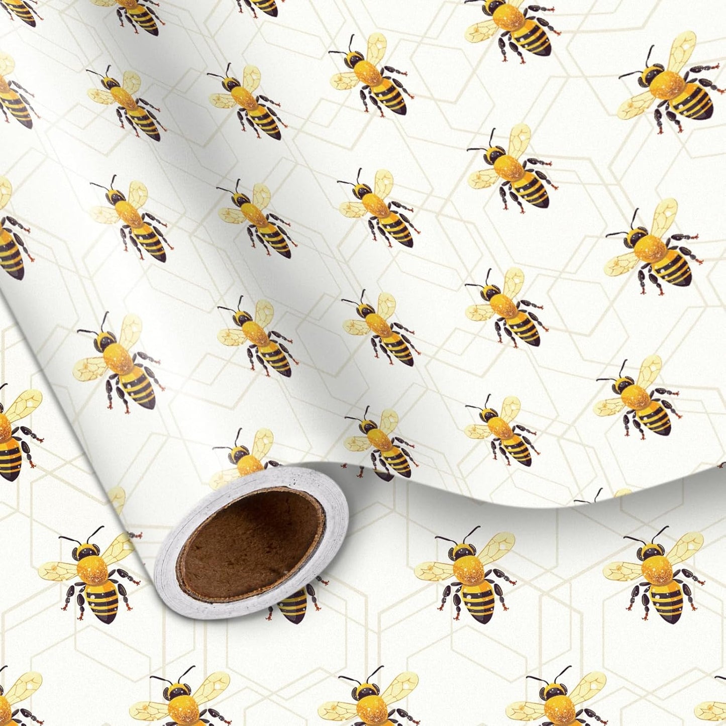 Bee Wrapping Paper Roll - Mini Roll - Bees Buzzing in Light-yellow - Party Gift Wrap for Holiday, Baby Shower, Birthday - 17 inches x 16.4 Feet (23.2 sq.ft.)