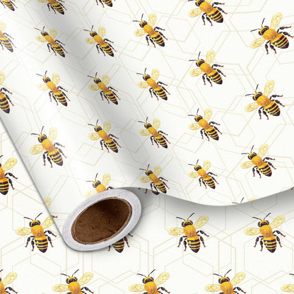 Bee Wrapping Paper Roll - Mini Roll - Bees Buzzing in Light-yellow - Party Gift Wrap for Holiday, Baby Shower, Birthday - 17 inches x 16.4 Feet (23.2 sq.ft.)