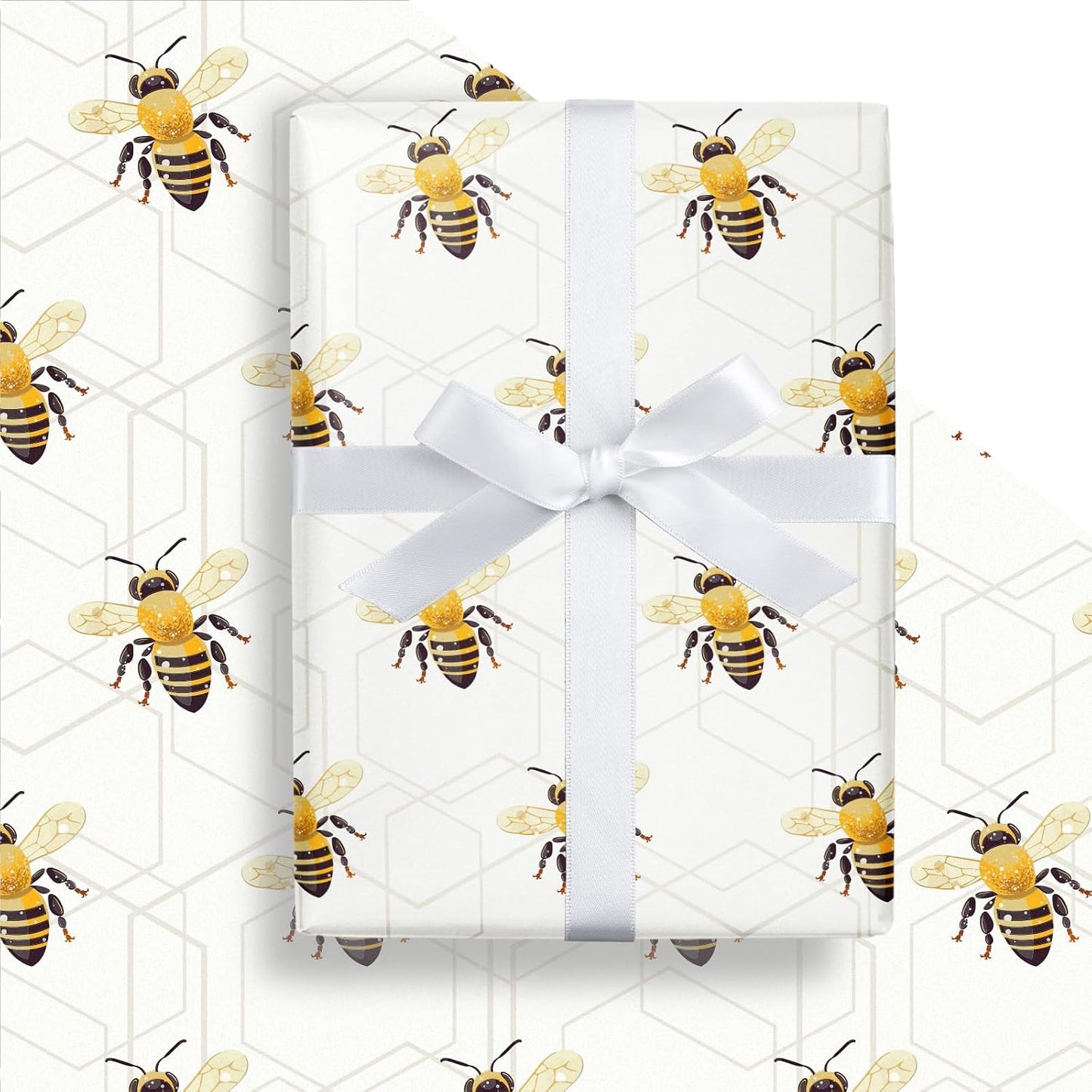 Bee Wrapping Paper Roll - Mini Roll - Bees Buzzing in Light-yellow - Party Gift Wrap for Holiday, Baby Shower, Birthday - 17 inches x 16.4 Feet (23.2 sq.ft.)