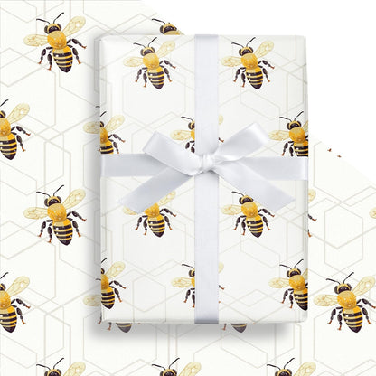Bee Wrapping Paper Roll - Mini Roll - Bees Buzzing in Light-yellow - Party Gift Wrap for Holiday, Baby Shower, Birthday - 17 inches x 16.4 Feet (23.2 sq.ft.)
