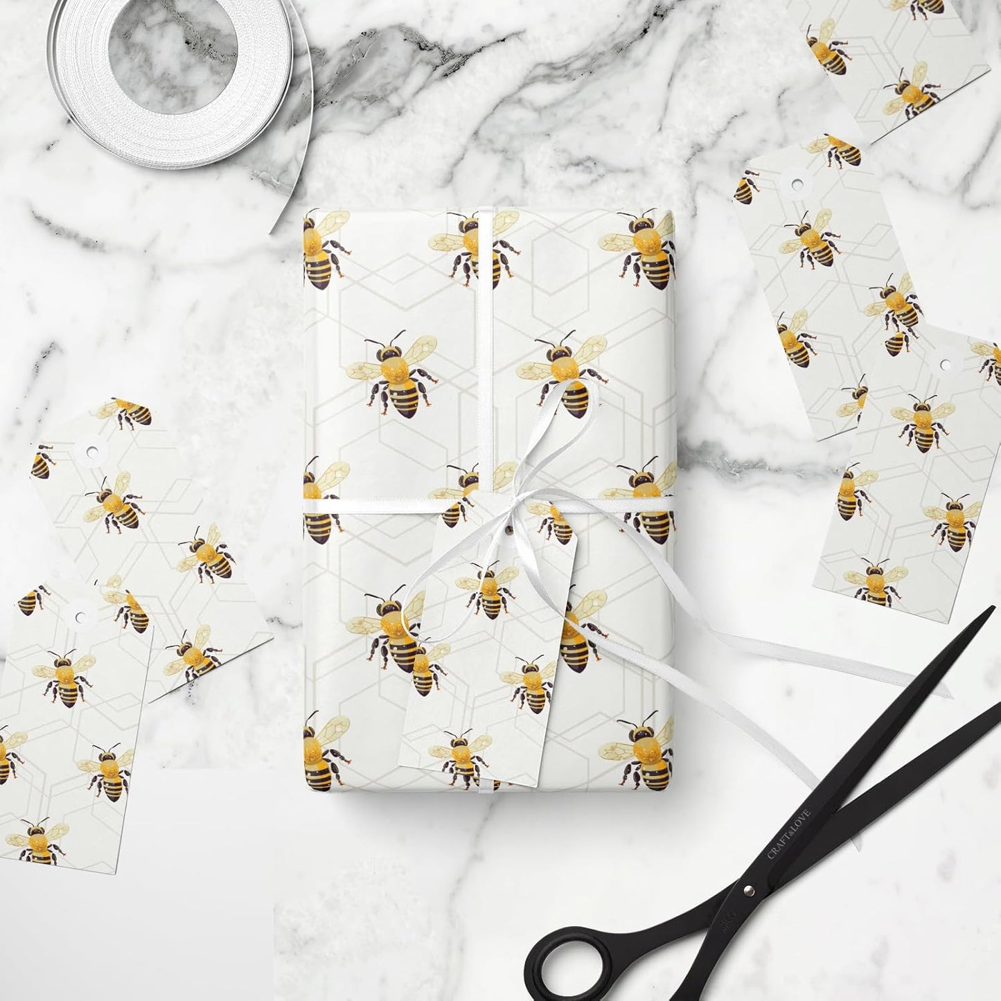 Bee Wrapping Paper Roll - Mini Roll - Bees Buzzing in Light-yellow - Party Gift Wrap for Holiday, Baby Shower, Birthday - 17 inches x 16.4 Feet (23.2 sq.ft.)