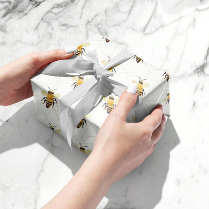Bee Wrapping Paper Roll - Mini Roll - Bees Buzzing in Light-yellow - Party Gift Wrap for Holiday, Baby Shower, Birthday - 17 inches x 16.4 Feet (23.2 sq.ft.)