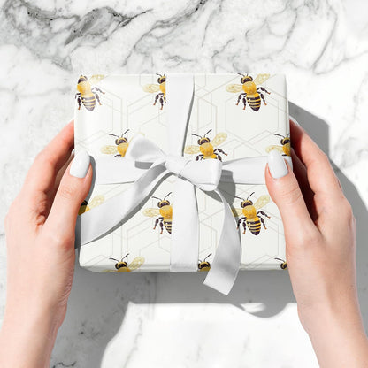 Bee Wrapping Paper Roll - Mini Roll - Bees Buzzing in Light-yellow - Party Gift Wrap for Holiday, Baby Shower, Birthday - 17 inches x 16.4 Feet (23.2 sq.ft.)