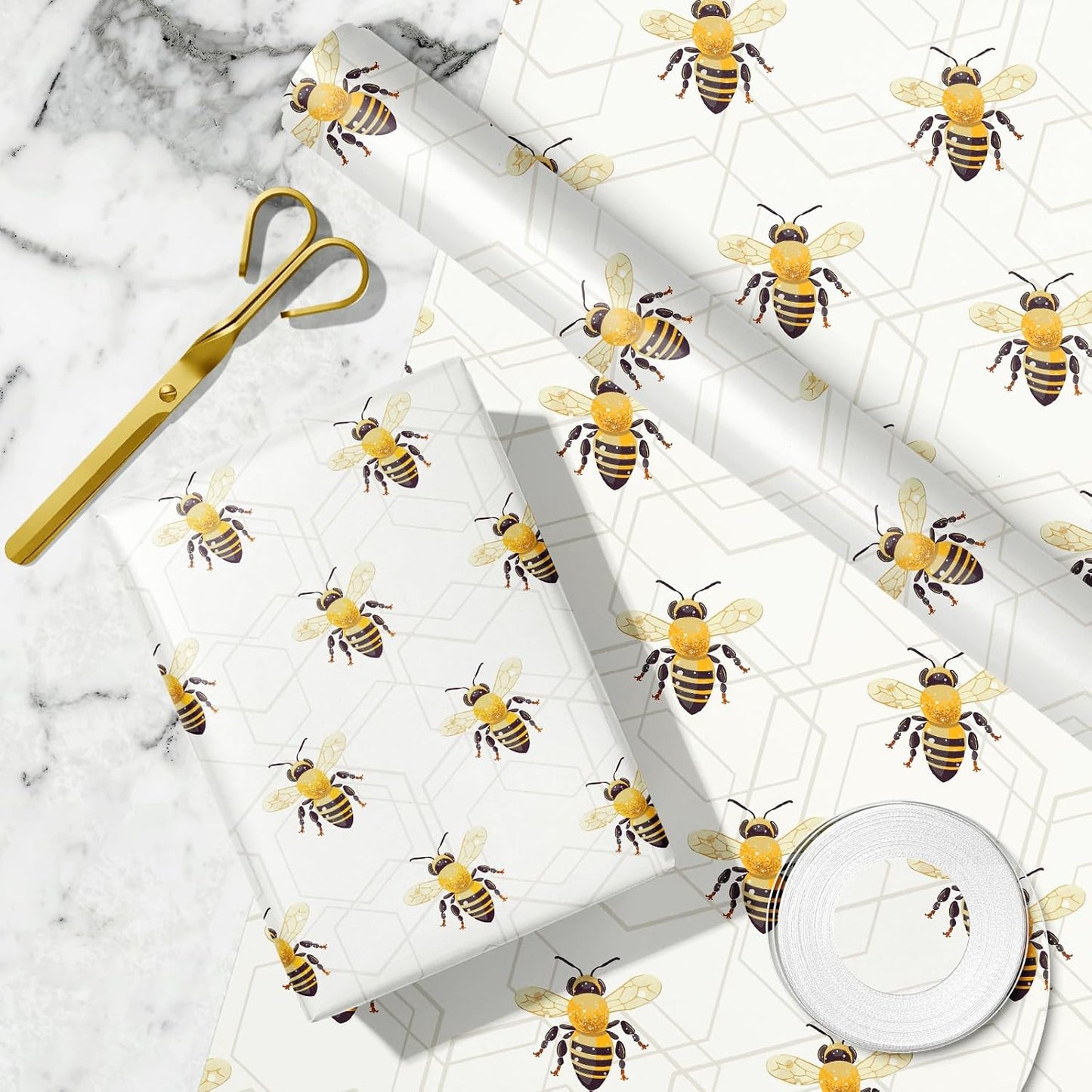 Bee Wrapping Paper Roll - Mini Roll - Bees Buzzing in Light-yellow - Party Gift Wrap for Holiday, Baby Shower, Birthday - 17 inches x 16.4 Feet (23.2 sq.ft.)