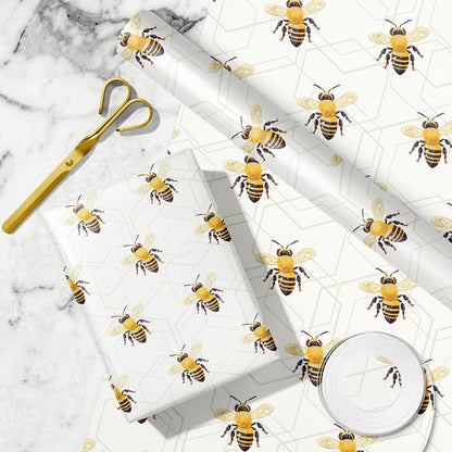 Bee Wrapping Paper Roll - Mini Roll - Bees Buzzing in Light-yellow - Party Gift Wrap for Holiday, Baby Shower, Birthday - 17 inches x 16.4 Feet (23.2 sq.ft.)