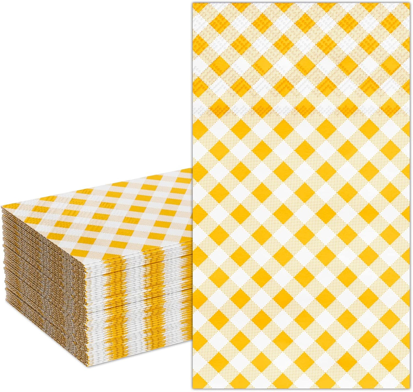 Yellow Gingham Napkins, Yellow and White Checkered Guest Towel Plaid Party Napkins Disposable Paper Hand Towels for Luncheon, Dinner, Picnic, Birthday, Easter, Graduation Party, 3-Ply, 50 Pcs