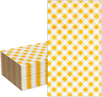 Yellow Gingham Napkins, Yellow and White Checkered Guest Towel Plaid Party Napkins Disposable Paper Hand Towels for Luncheon, Dinner, Picnic, Birthday, Easter, Graduation Party, 3-Ply, 50 Pcs
