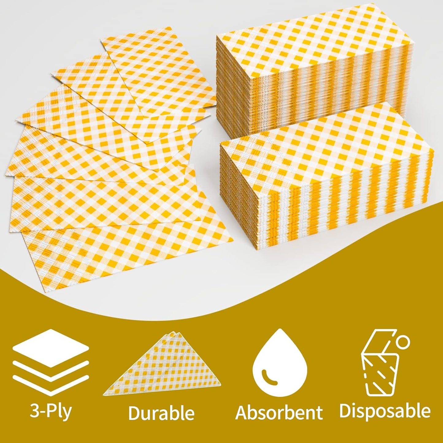 Yellow Gingham Napkins, Yellow and White Checkered Guest Towel Plaid Party Napkins Disposable Paper Hand Towels for Luncheon, Dinner, Picnic, Birthday, Easter, Graduation Party, 3-Ply, 50 Pcs