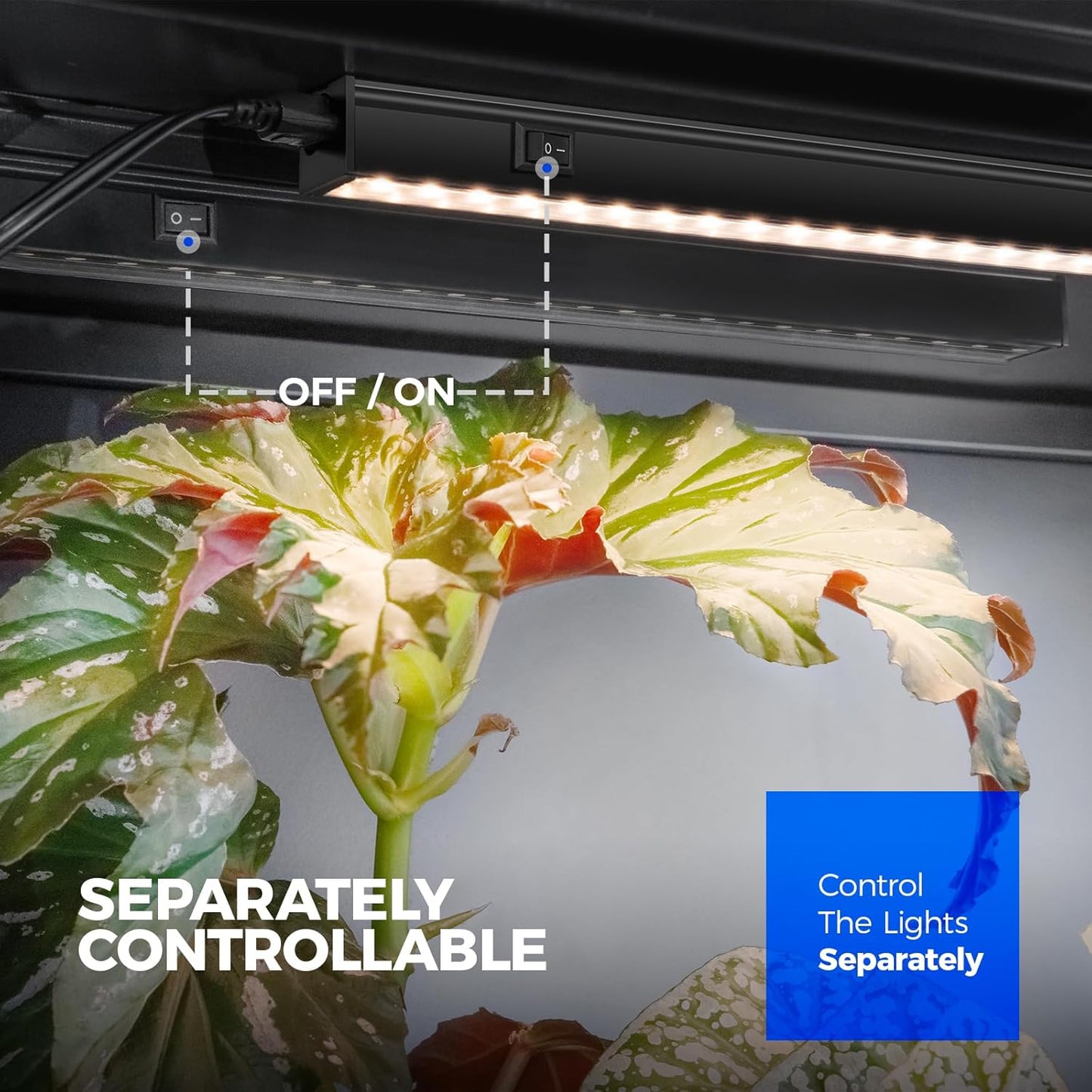 T5 Grow Lights for Indoor Plants Full Spectrum, 1FT 10W (2 X 5W) Indoor Plant Light with Separate Switch, Linkable, Grow Lamp with Magnetic Installation, Yellow, 2 Packs