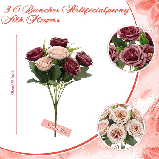 16 Bundles Artificial Peonies Flowers Fake Silk Peony Bouquet Faux Peonies Flowers Bulk for Decoration Vase Floral Arrangements Wedding Party Table (Yellow,Champagne) - Colors A