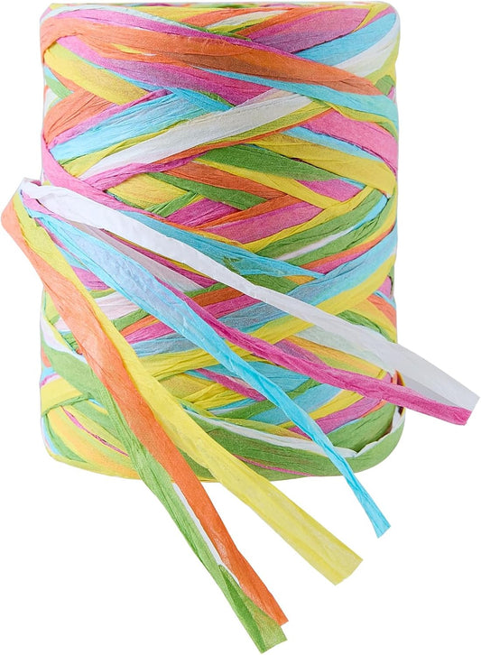 6-Color Paper Ribbon 80M/262Ft - Raffia Yarn for Gift Wrapping, DIY Crafts, Party Decoration, Rainbow Colored Raffia Grass Ribbon for Bows Packing Paper String