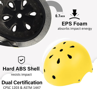 Skateboard Bike Helmet, 3 Sizes for Adult Youth & Kids | Lightweight, Adjustable, Certified Multi-Sport for Bicycle, Inline/Roller Skates, Kick Scooter