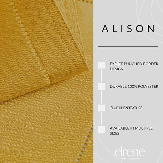 Alison Eyelet Border Design Wrinkle Resistant Fabric Tablecloth, 60"x102" Rectangle, Golden Yellow